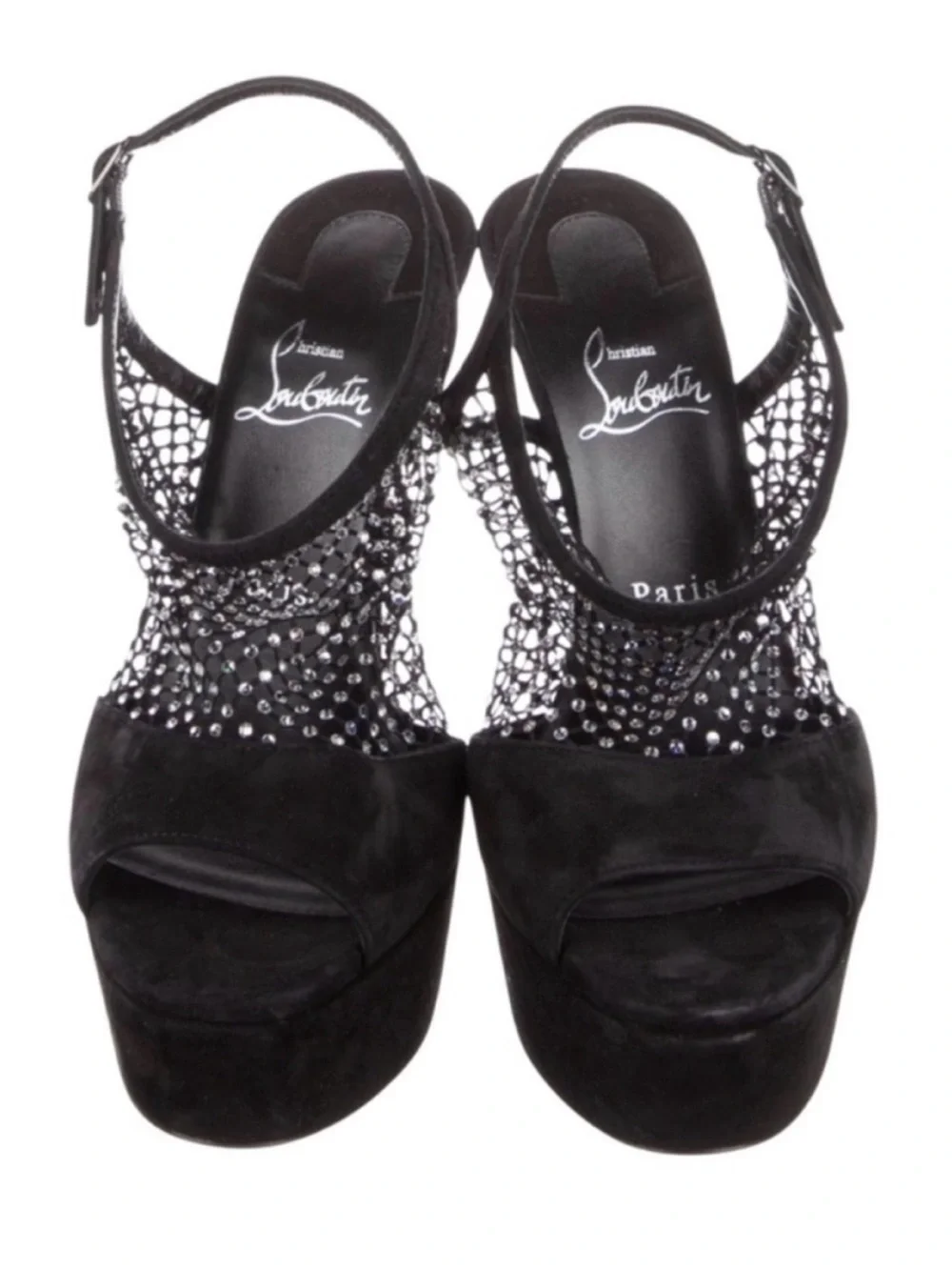 CHRISTIAN LOUBOUTIN Plougesta Alta Strass 150 Black Suede Platform Heels - Picture 5 of 11